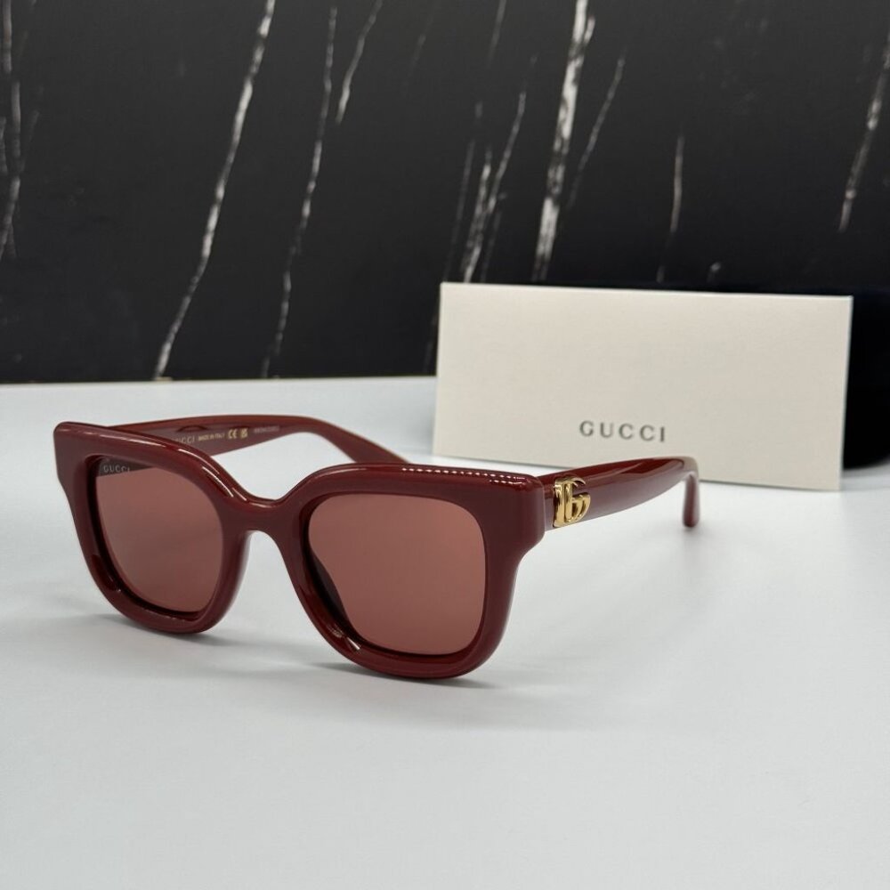 NEW GG1828S 003 GUCCI SUNGLASSES SHINY SOLID BURGUNDY WOMEN EYEWEAR GUCCI - Picture 2 of 12